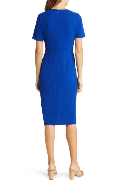 Shop Tahari Asl Stretch Crepe Side Knot Dress In Cobalt