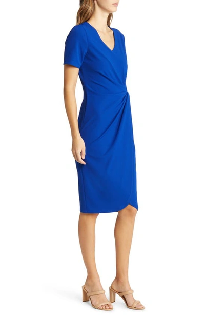 Shop Tahari Asl Stretch Crepe Side Knot Dress In Cobalt