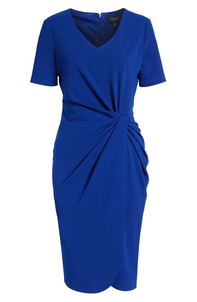 Shop Tahari Asl Stretch Crepe Side Knot Dress In Cobalt