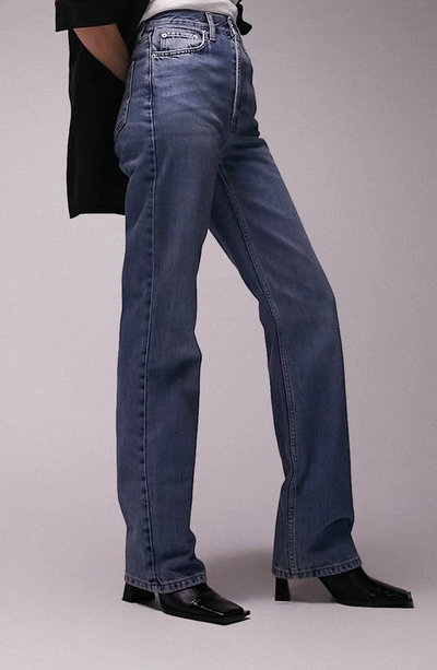 Shop Topshop Kort High Waist Wide Leg Jeans In Medium Blue