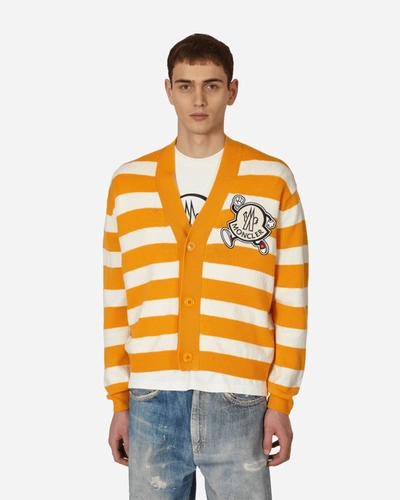 Shop Moncler Stripe Cardigan In Orange