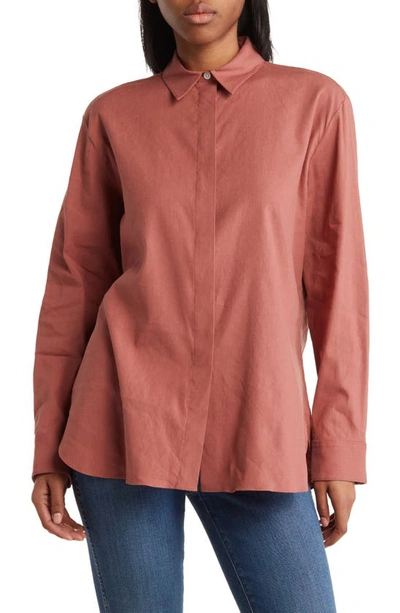 Shop Theory Classic Menswear Long Sleeve Linen Blend Shirt In Ash Rose