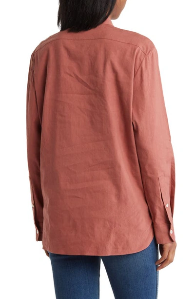 Shop Theory Classic Menswear Long Sleeve Linen Blend Shirt In Ash Rose