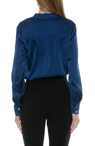 Alexia Admor Long Sleeve Button-up Shirt In Navy