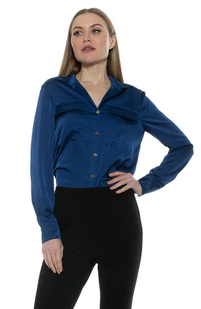Alexia Admor Long Sleeve Button-up Shirt In Navy