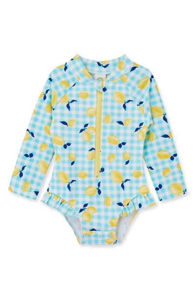 Shop Little Me Lemon Gingham Rashguard One-piece Swimsuit In Blue