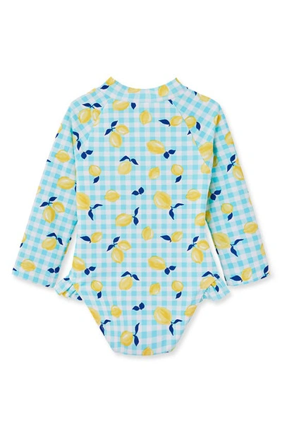 Shop Little Me Lemon Gingham Rashguard One-piece Swimsuit In Blue