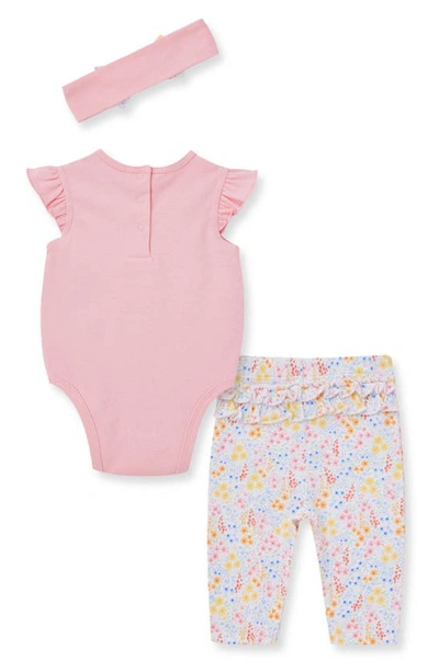 Shop Little Me Butterfly Cotton Bodysuit, Leggings & Headband Set In Pink