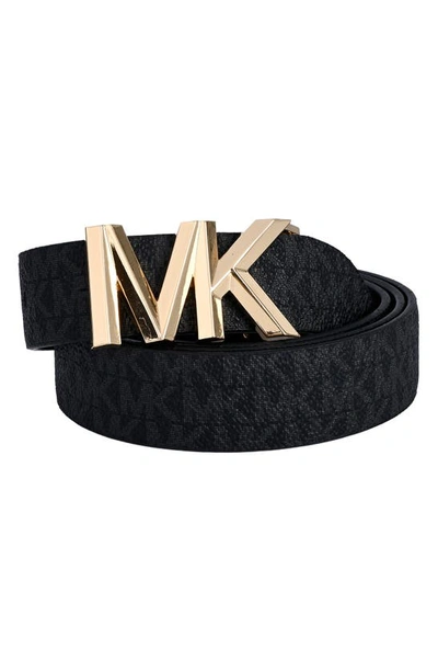 Shop Michael Kors Monogram Reversible Leather Belt In Black