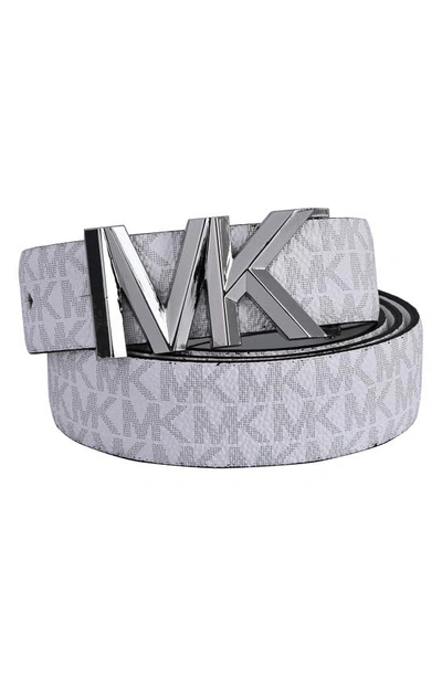 Shop Michael Kors Monogram Reversible Leather Belt In Bright White