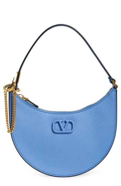 Shop Valentino Mini Vlogo Leather Hobo In 097 Denim