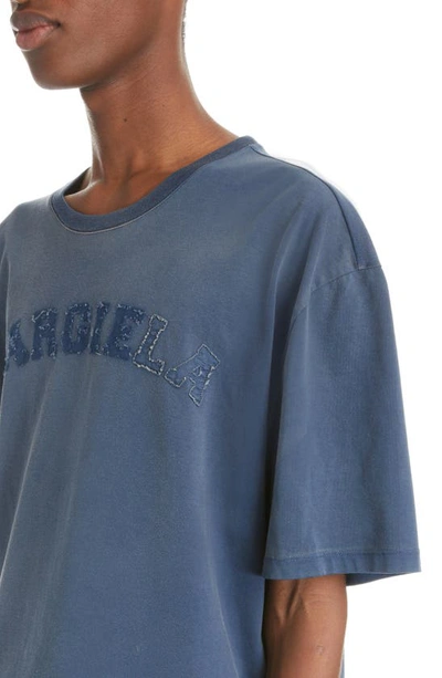 Shop Maison Margiela Distressed Appliqué Logo Cotton T-shirt In Blue