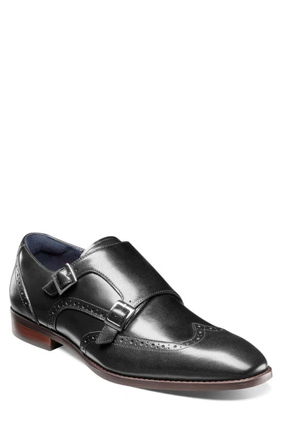 Shop Stacy Adams Karson Wingtip Double Monk Strap Shoe In Black