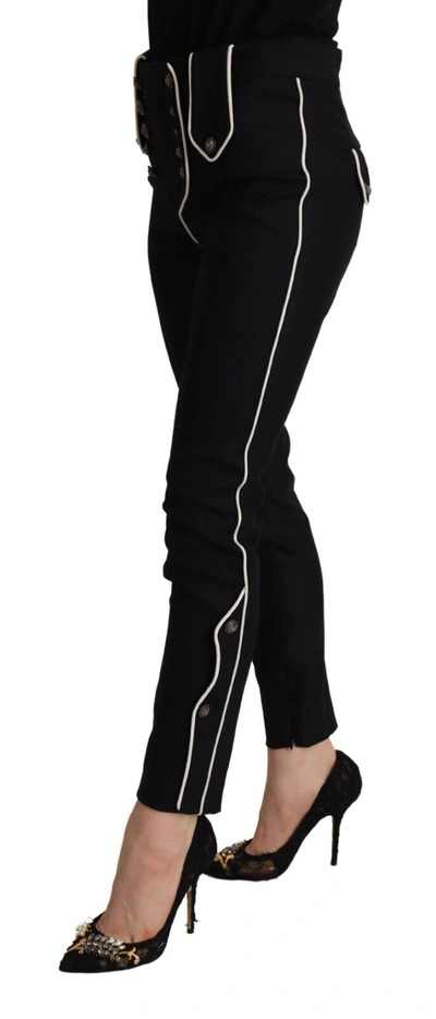 Shop Dolce & Gabbana Black Mid Waist Button Embellished Slim Fit Women's Pants