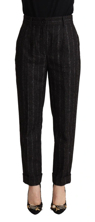Shop Dolce & Gabbana Black Striped High Waist Tapered Women's Pants