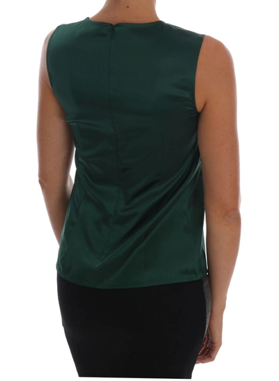 Shop Dolce & Gabbana Dark Green Silk Sleeveless Round Neck Tank Women's Top