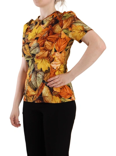 Shop Dolce & Gabbana Multicolor Leaves Print Viscose Round Neck Blouse Women's Top
