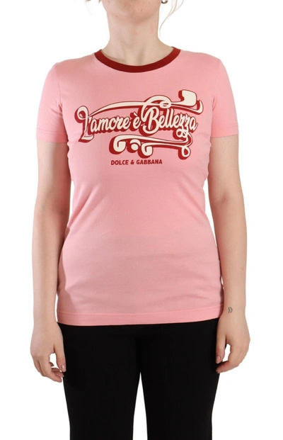 Shop Dolce & Gabbana Pink Cotton Short Sleeves Crewneck T-shirt Women's Top