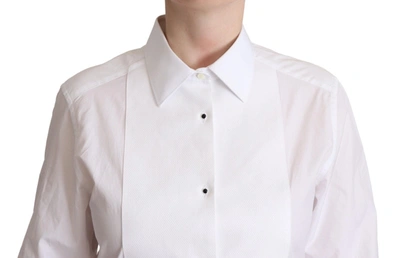Shop Dolce & Gabbana White Cotton Dress Collared Long Sleeves Shirt Women's Top