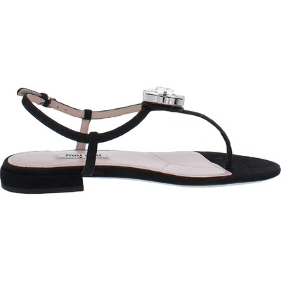 Shop Miu Miu Womens Leather Buckle T-strap Sandals In Black
