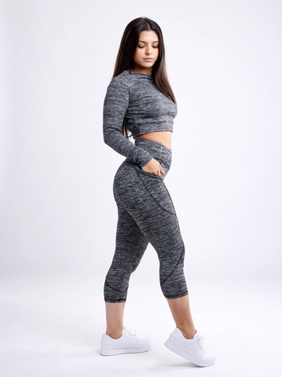 Shop Jupiter Gear Mid-rise Capri Fitness Leggings With Side Pockets In Grey