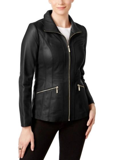 Shop Anne Klein Leather Scuba Jacket In Black
