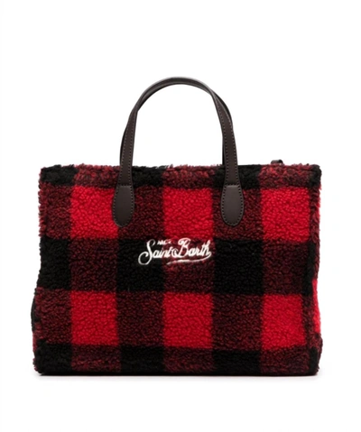 Shop Mc2 Saint Barth Check Wool Leather Tote Handbag In Red Black