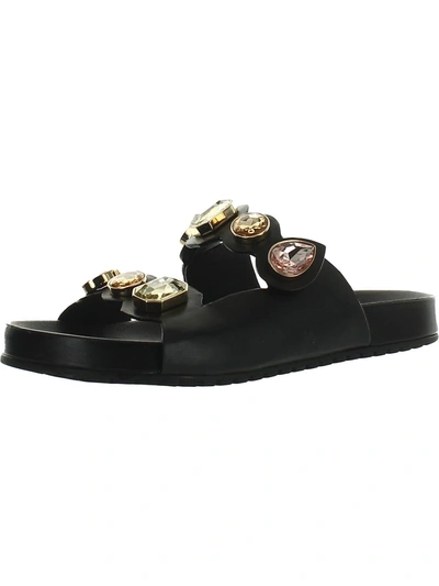 Shop Sophia Webster Ritzy Womens Leather Rhinestone Slide Sandals In Black