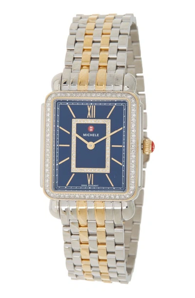 Shop Michele Deco Two-tone Diamond Embellished Bracelet Watch, 20mm X 43mm In 2t Silver/ Gold