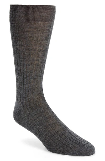 Shop Canali Ribbed Wool Blend Socks In Grey
