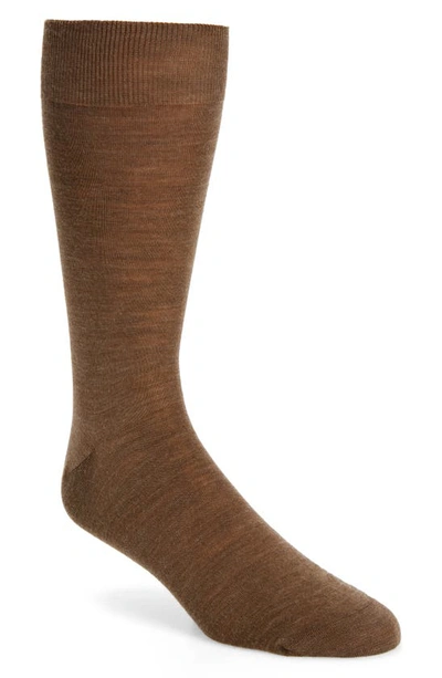 Shop Canali Solid Wool Blend Socks In Light Brown
