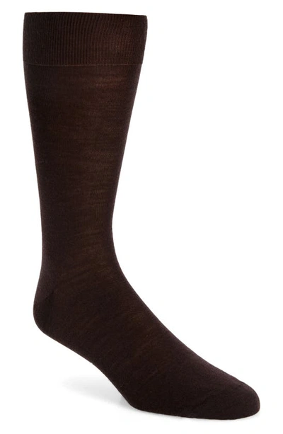 Shop Canali Solid Wool Blend Socks In Brown