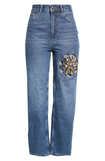 Shop Area Mussel Flower High Waist Straight Leg Jeans In Light Blue