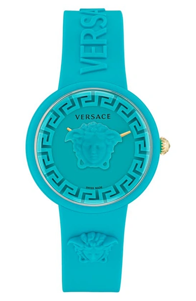 Shop Versace Medusa Pop Silicone Watch, 39mm In Blue