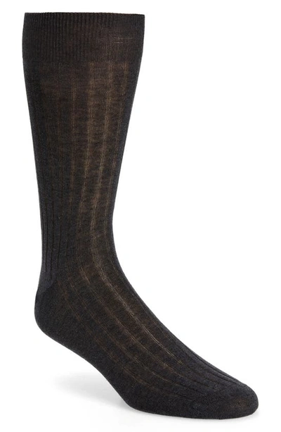 Shop Canali Cotton Rib Dress Socks In Charcoal