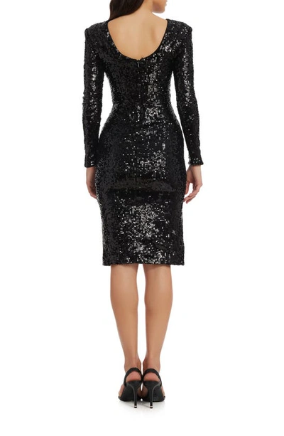 Shop Dress The Population Natalie Sequin Long Sleeve Body-con Midi Dress In Jet Black Multi
