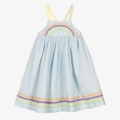 Shop Stella Mccartney Kids Girls Blue Embroidered Linen Dress