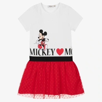 Shop Everything Must Change Girls White & Red Cotton Disney Dress