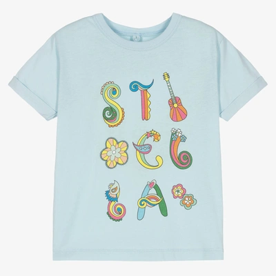 Shop Stella Mccartney Kids Girls Blue Cotton Logo T-shirt