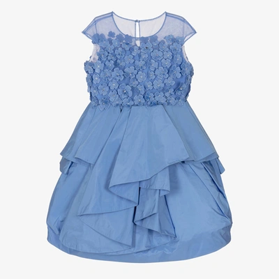 Shop Marchesa Couture Girls Blue Taffeta & Macramé Flower Dress
