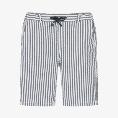 Shop Ido Junior Boys Striped Seersucker Shorts In Blue