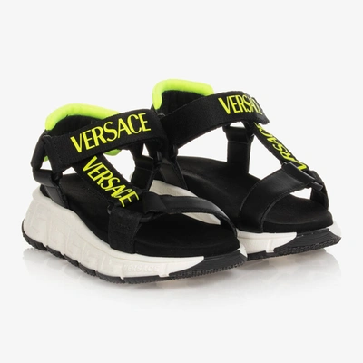 Shop Versace Black Trigreca Logo Sandals