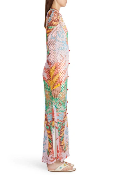 Shop Etro Bell Sleeve Cascade Detail Silk Wrap Dress In Beige