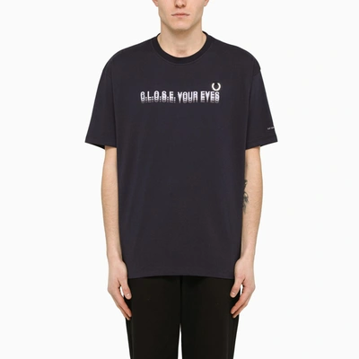 Shop Raf Simons Navy Blue Crew-neck T-shirt With Print