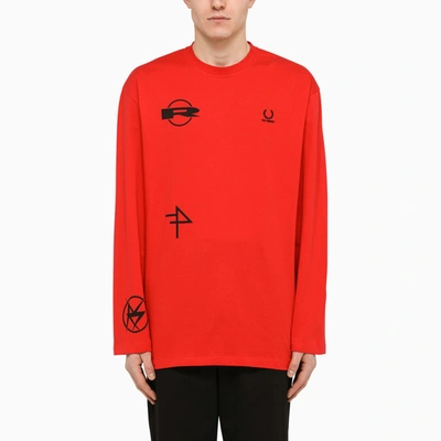 Shop Raf Simons Red Long-sleeves T-shirt With Prints