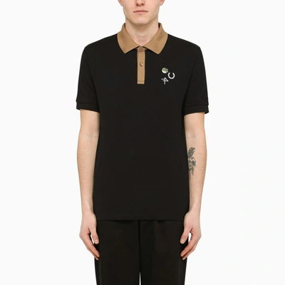 Shop Raf Simons Bi-colour Short Sleeves Polo Shirt With Embroideries In Black