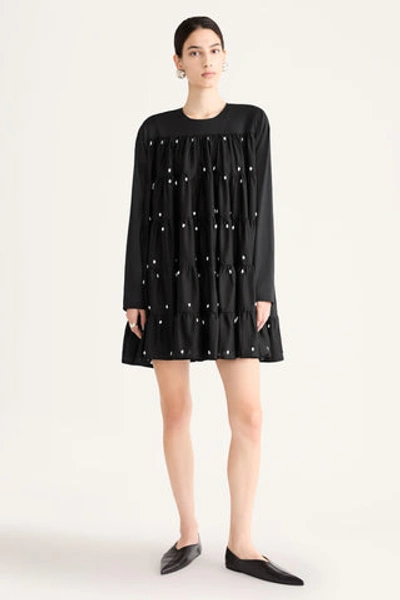 Shop Merlette Soliman Dress In Black White Emb In Black W/ White Embroidery