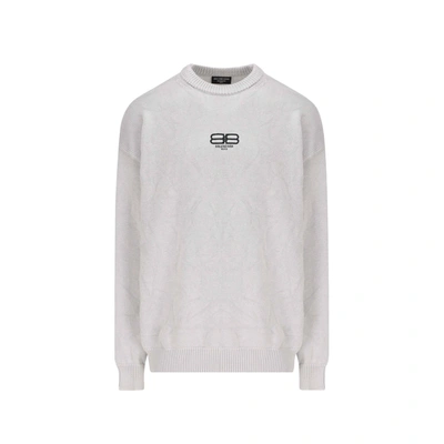 Shop Balenciaga Logo Sweater In Gray