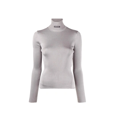 Balenciaga Logo Ribbed Knit Jumper In Gray