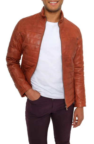 Shop Pino By Pinoporte Quilted Leather Jacket In Tobacco
